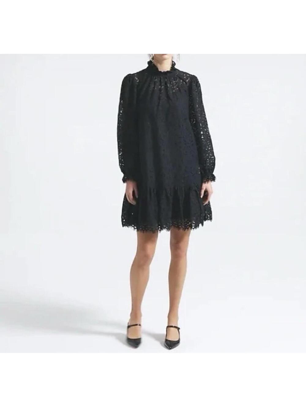 J Crew NWT Cut Out Lace Shift Mini Dress Ruffle Collar No Liner  XXS